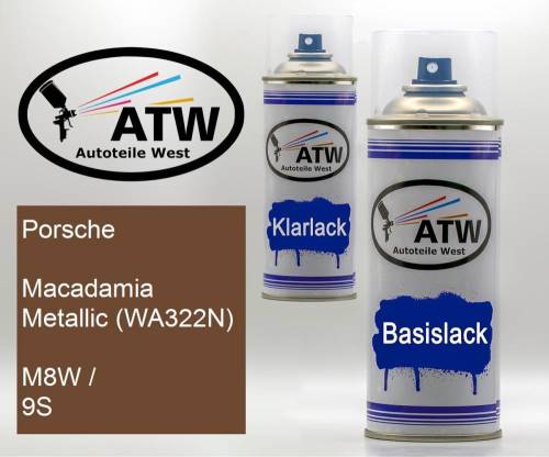 Porsche, Macadamia Metallic (WA322N), M8W / 9S: 400ml Sprühdose + 400ml Klarlack - Set, von ATW Autoteile West.